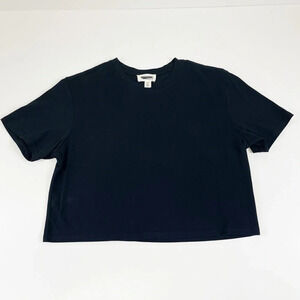 NEW Open Edit Shirt Womens XXS Black Short Sleeve Tee Cotton Crop Tshirt NWOT
